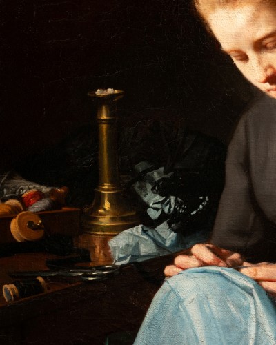 Jeune fille à la nappe bleu, Hyppolite michaud ( 1823 - 1886 ) - Galerie William Diximus
