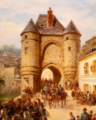 Tableaux et dessins Tableaux XIXe siècle - Eugène Charpentier (1811-1890) - Départ pour la revue, visite du général Séré de Rivières à Laon 