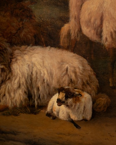 XVIIe siècle - Paysage aux Moutons, chèvre et chien, Jan Van der Meer le jeune (1626-1705)