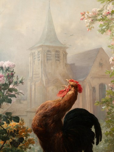 Tableaux et dessins Tableaux XIXe siècle - Eugène BIDAU (1839-1899) - Le chant du coq