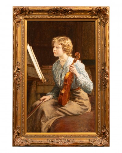 young Girl at her violin lesson , Ever Jan Boks ( 1838-1914 )