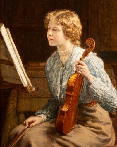 Paintings & Drawings  - young Girl at her violin lesson , Ever Jan Boks ( 1838-1914 )