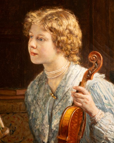 20th century - young Girl at her violin lesson , Ever Jan Boks ( 1838-1914 )