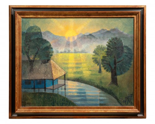 Louis Toffoli (1907 - 1999), la vieille cabane, paysage d'Asie
