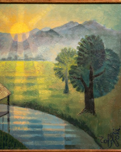 Tableaux et dessins Tableaux du XXe siècle - Louis Toffoli (1907 - 1999), la vieille cabane, paysage d'Asie