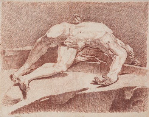 École française du XVIIIe siècle Académie d’homme allongé - Tableaux et dessins Style Louis XVI