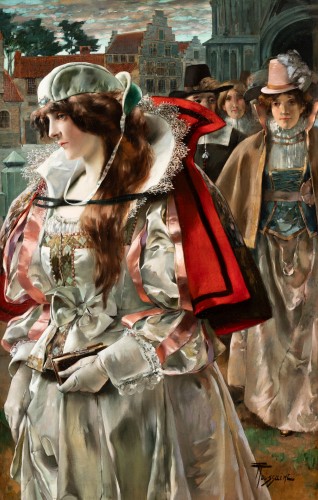 Ferdinand Toussaint (1873-1956) - Portrait d'une élégante femme flamande - Tableaux et dessins Style Art nouveau