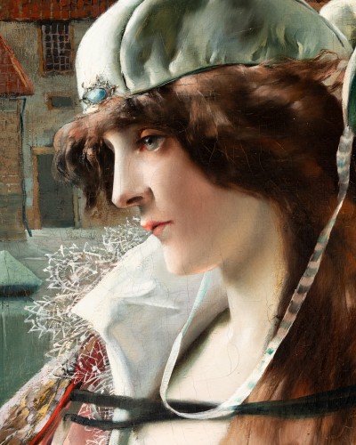 XXe siècle - Ferdinand Toussaint (1873-1956) - Portrait d'une élégante femme flamande