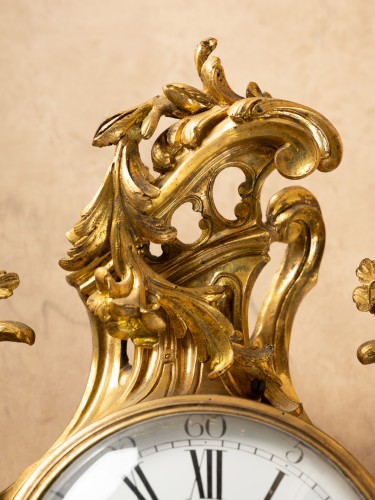 Cartel d’applique en bronze doré signé Gudin d’époque Louis XV - Horlogerie Style Louis XV