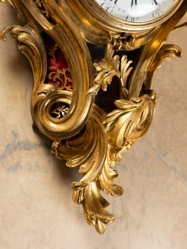 Horlogerie Cartel - Cartel d’applique en bronze doré signé Gudin d’époque Louis XV