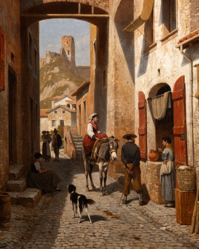 Rue animée d'un village italien, Jean François Carabin (1934 -1933) - Tableaux et dessins Style 