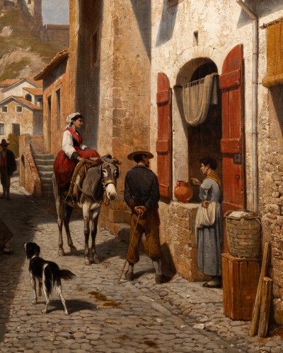 Tableaux et dessins Tableaux XIXe siècle - Rue animée d'un village italien, Jean François Carabin (1934 -1933)
