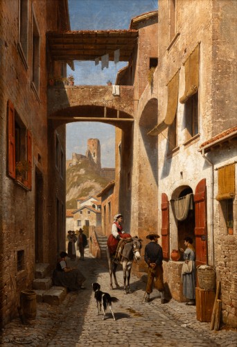 XIXe siècle - Rue animée d'un village italien, Jean François Carabin (1934 -1933)