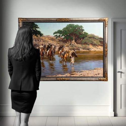 Tableaux et dessins Tableaux du XXe siècle - Le passage du gué par des cavaliers en Abyssie, Hugo Ungewitter (1869-1947)