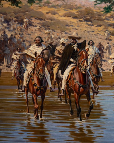 XXe siècle - Le passage du gué par des cavaliers en Abyssie, Hugo Ungewitter (1869-1947)