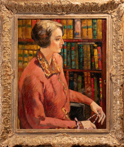 Femme assise devant sa bibliothéque, Louis Valtat ( 1869 - 1952 )