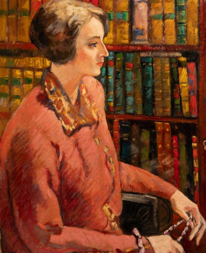 Femme assise devant sa bibliothéque, Louis Valtat (1869 - 1952) - Tableaux et dessins Style 