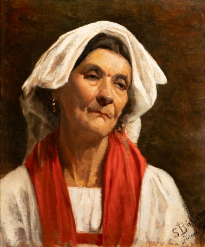 Portrait de vieille femme italienne, Sigrid Bölling (1852 - 1917 ) - Tableaux et dessins Style 