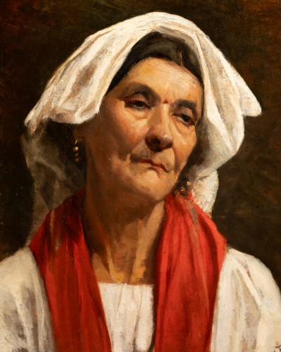Tableaux et dessins Tableaux XIXe siècle - Portrait de vieille femme italienne, Sigrid Bölling (1852 - 1917 )