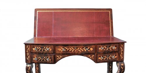 A Dutch desk with floral and bird marquetry