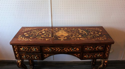 Bureau hollandais en marqueterie florale et de volatiles - Mobilier Style 