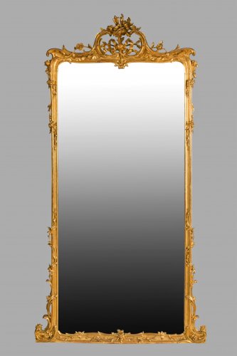 Large paire de miroirs en bois doré de la deuxième moitié du XIXe siècle - Miroirs, Trumeaux Style Napoléon III