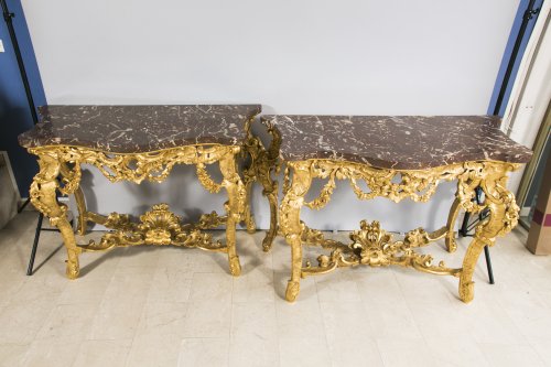 Antiquités - Large pair of Italian consoles, late 19th century