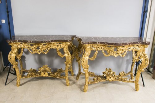 Antiquités - Large pair of Italian consoles, late 19th century