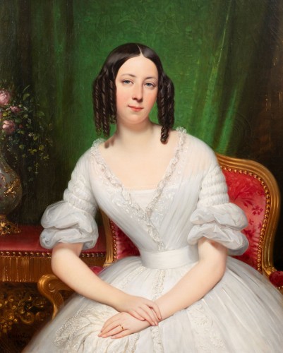 Portrait de femme signé par J.D Court 1839 - Tableaux et dessins Style Louis-Philippe