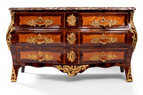 Louis XV Commode In Marquetry Stamped By Jc Ellaume