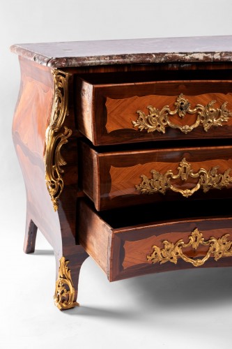 Furniture  - Louis XV Commode In Marquetry Stamped By Jc Ellaume