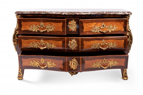 Louis XV Commode In Marquetry Stamped By Jc Ellaume - 