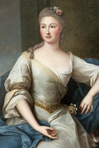 Important portrait du XVIIIe dans son cadre Louis XV - Attribué à Pierre Gobert - Tableaux et dessins Style Louis XV