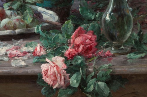 19th century -  Furcy de Lavault (1847-1915) - Still life of roses and plums