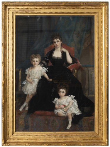 Family portrait of the Duchess of Lyunes  - Pastel Monogram C.C 1877