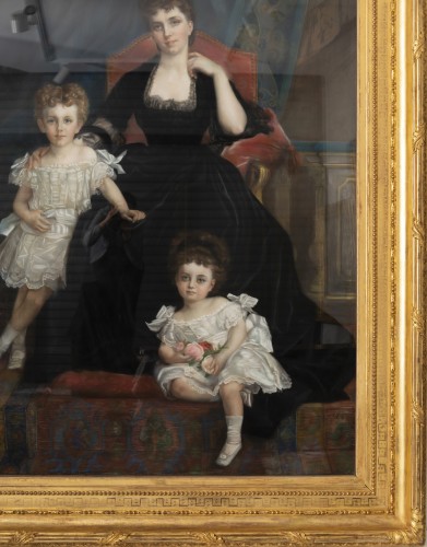 Family portrait of the Duchess of Lyunes  - Pastel Monogram C.C 1877 - Paintings & Drawings Style 