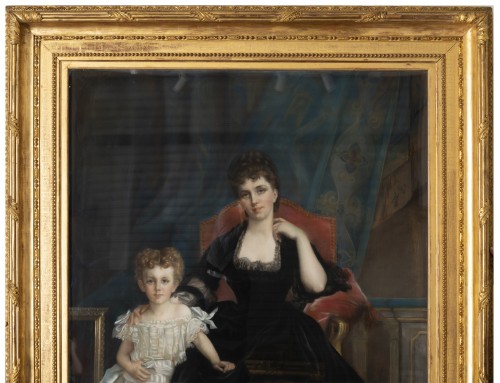 Paintings & Drawings  - Family portrait of the Duchess of Lyunes  - Pastel Monogram C.C 1877