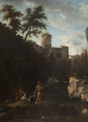 Vue sur la cascade de Tivoli - École française, cercle de Claude Joseph Vernet - Tableaux et dessins Style 