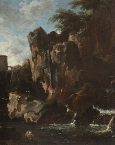 View of the waterfalls of Tivoli - French school, circle of Claude Joseph Vernet  - 