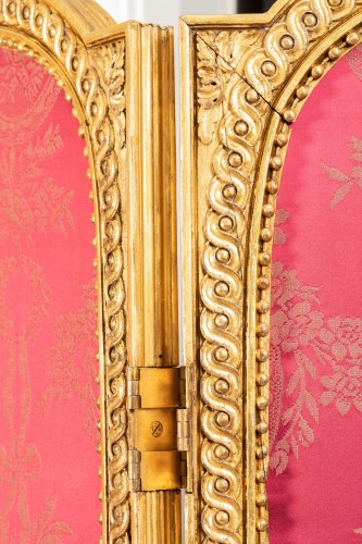 Paravent en bois sculpté et doré Louis XVI, fin XVIIIe - Louis XVI