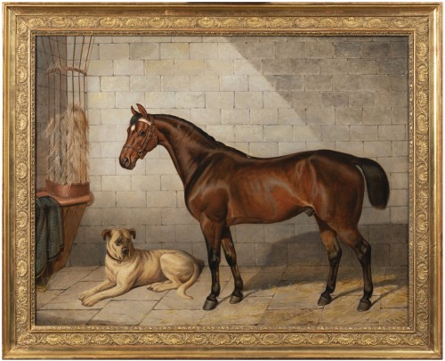 Horse accompanied by a Mastiff. E-J Keeling (act 1856-1873)