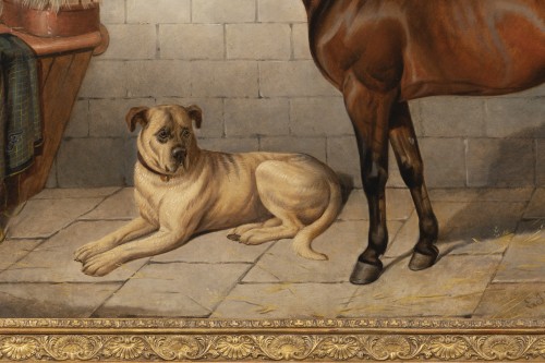 Horse accompanied by a Mastiff. E-J Keeling (act 1856-1873) - Paintings & Drawings Style 