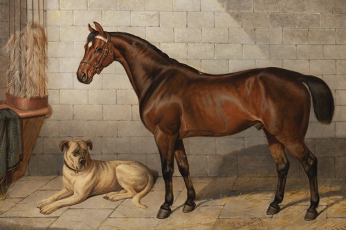 Paintings & Drawings  - Horse accompanied by a Mastiff. E-J Keeling (act 1856-1873)