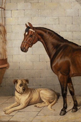 Horse accompanied by a Mastiff. E-J Keeling (act 1856-1873) - 