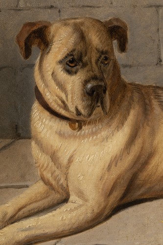 Antiquités - Horse accompanied by a Mastiff. E-J Keeling (act 1856-1873)