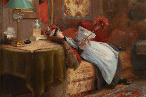 Hubert-Emile BELLYNCK (1849-?) - Reading the newspaper - 