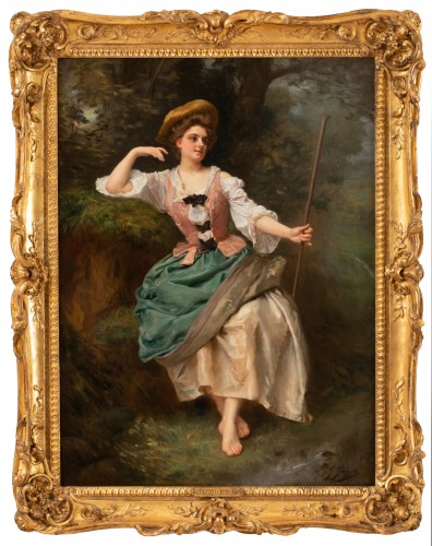 Gustave Jacquet (1846-1909) - Portrait en pied d'une jolie Paysanne