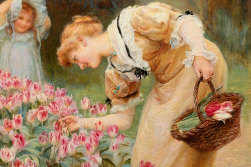 Paintings & Drawings  - Frederick MORGAN (1847-1927) - Picking tulips