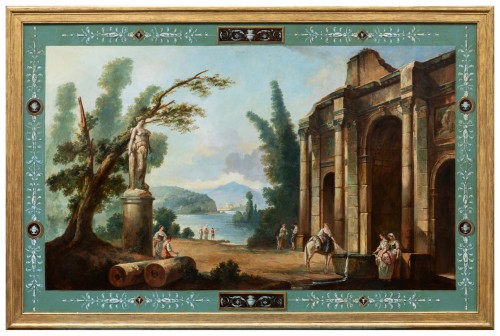 French School late 19th  - Lacustrine landscape with antique architecture