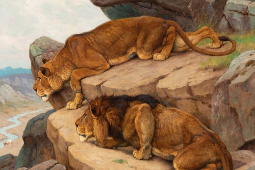 Antiquités - Georges-Frédéric Rötig (1873-1961) - Lion et lionne à l'affût